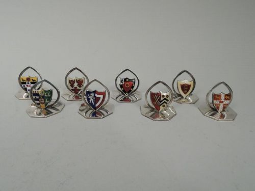 Set of 8 English Enamel Ennobling Armorial Place Card Holders