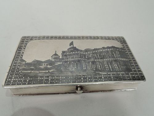 Antique Russian Silver & Niello Snuffbox with Peterhof Palace