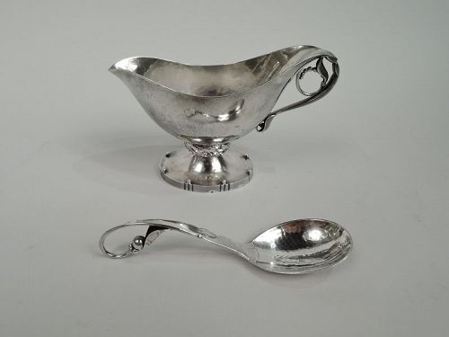 Georg Jensen Danish Modern Sterling Silver Sauceboat with Ladle