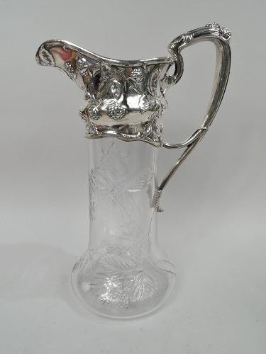 Antique Gorham Art Nouveau Sterling Silver & Cut Glass Claret Jug
