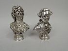 Pair of Antique Silver Busts of Ancien Regime Courtiers
