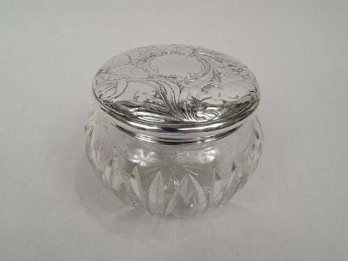 Antique Gorham Art Nouveau Sterling Silver & Cut-Glass Vanity Jar