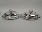 Pair of Antique Tiffany Chrysanthemum Covered Serving Dishes