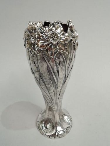 Antique Shiebler American Aesthetic Sterling Silver & Gold Vase