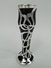 Antique American Art Nouveau Green Silver Overlay Tulip Bud Vase