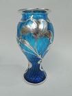Rare Loetz Art Nouveau Quilted Azure Blue Silver Overlay Vase