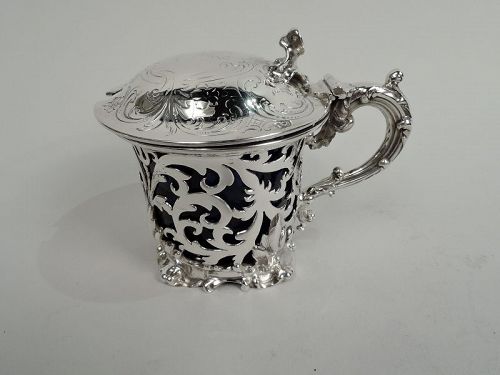Antique English Victorian Rococo Sterling Silver Mustard Pot 1845