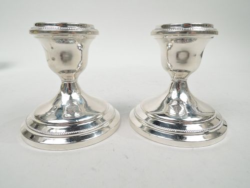 Pair of American Modern Classical Sterling Silver Low Candlesticks