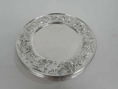 Set of 8 Kirk Sterling Silver Baltimore Repousse Bread & Butter Plates