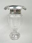 Large Gorham Edwardian Classical Sterling Silver & Crystal Vase