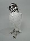 Asprey English Sterling Silver & Blanc de Chine Novelty Bird Decanter