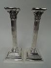 Pair of Gorham Edwardian Classical Sterling Silver Column Candlesticks