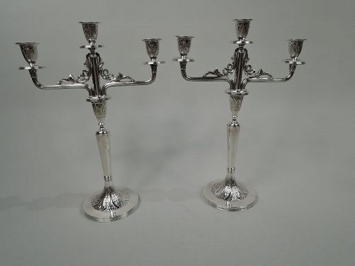 Pair of Antique Austrian Aesthetic Silver 3-Light Candelabra C 1880