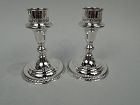 Pair of American Edwardian Classical Sterling Low Candlesticks