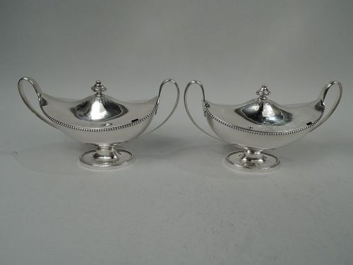 Pair of Antique Silver English Georgian Neoclassical Tureens 1785