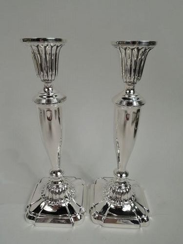 Pair of American Modern Classical Sterling Silver Candlesticks