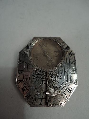 French Ancien Regime Silver Pocket Sundial Compass by Chapotot