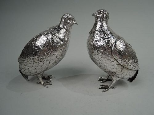 Pair of Antique German Silver Game Bird Spice Boxes C 1899
