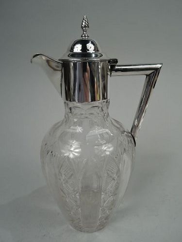 Antique English Edwardian Sterling Silver and Cut-Glass Decanter