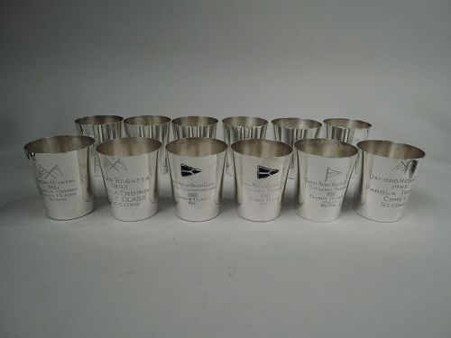 Set of 12 Maryland Midcentury Yacht Club Trophy Tumblers with Burgee