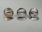Set of 3 English Sterling Silver & Enamel Fish Place Card Holders