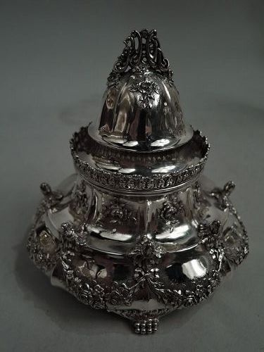 Antique Tiffany Rococo Sterling Silver Inkwell C 1891