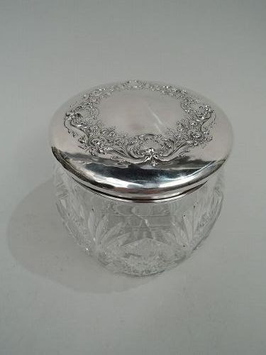 Large Antique American Sterling Silver Brilliant-Cut Glass Jar