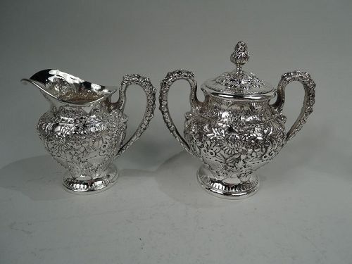 Antique Kirk Baltimore Repousse Sterling Silver Creamer & Sugar