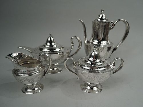 Tiffany Edwardian Art Nouveau Sterling Silver 4-Piece Coffee & Tea Set