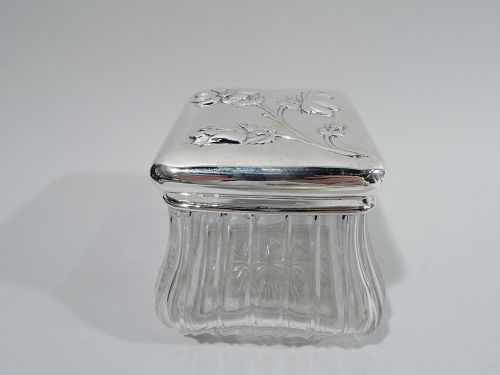 Pretty Antique French Silver and Glass Square Vanity Jar