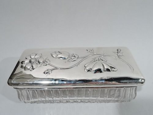 Pretty Antique French Silver and Glass Long Rectangular Vanity Jar