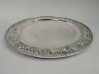 Large & Pretty Silver 16-Inch Round Tray with Repousse Floral Garland