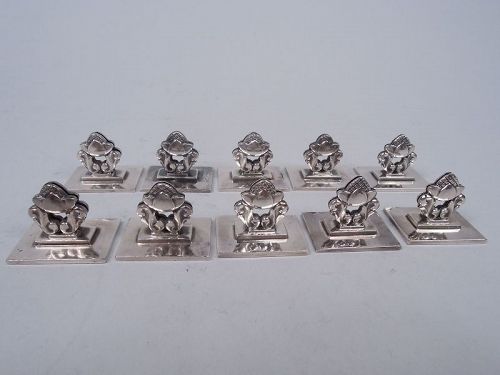 Set of 10  Georg Jensen Acorn Sterling Silver Place Card Holders