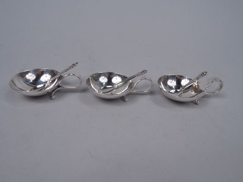 Set of 3 Georg Jensen Modern Open Salts with Acorn Spoons