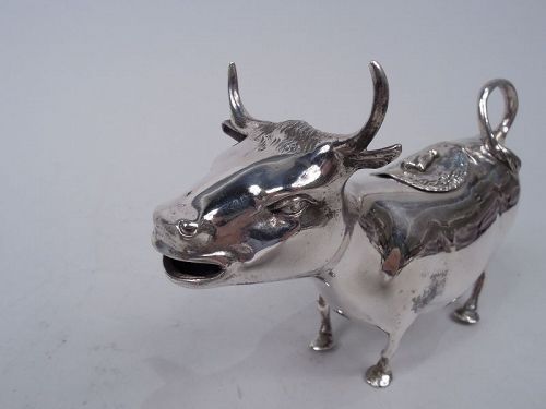 Antique German Silver Cow Creamer with Hanau Marks