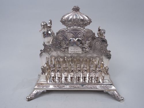 Antique German Baroque Silver Chanukah Oil Menorah C 1900