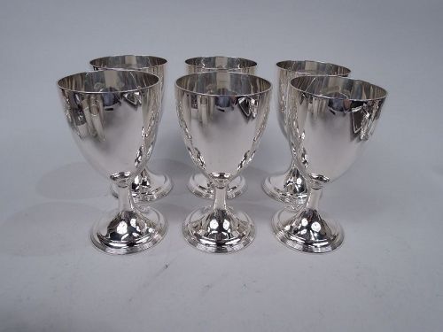 Set of 6 Tiffany Georgian Neoclassical Sterling Silver Goblets