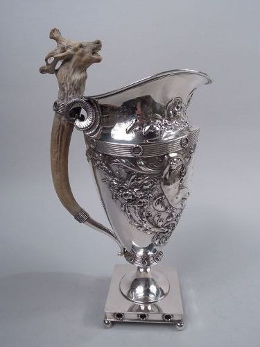 Gorham Victorian Classical Ewer with Carved Horn Handle 1897