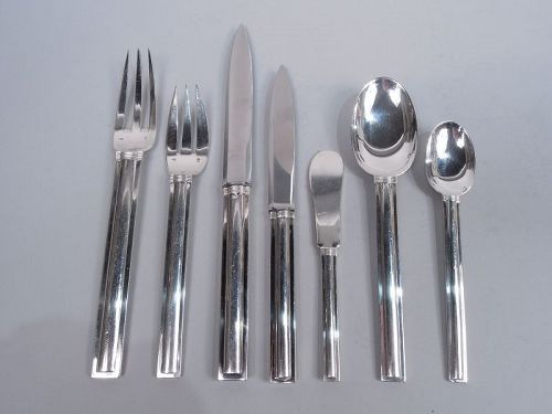 Puiforcat Silver Dinner Set for 10 in Art Deco Cannes Pattern