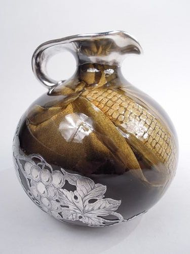 Rookwood Art Nouveau Craftsman Silver Overlay Corn Whiskey Jug