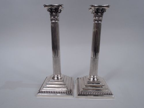 Pair of English Victorian Neoclassical Sterling Silver Candlesticks