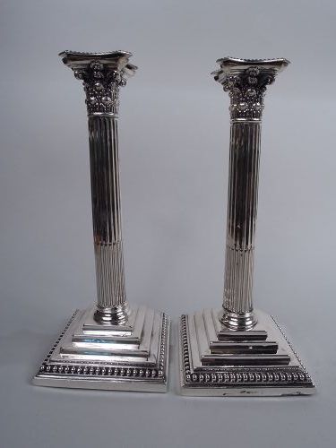 Pair of English Victorian Neoclassical Sterling Silver Candlesticks