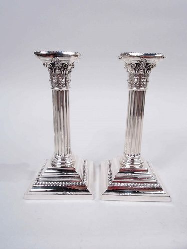 Pair of Antique Gorham Edwardian Classical Column Candlesticks