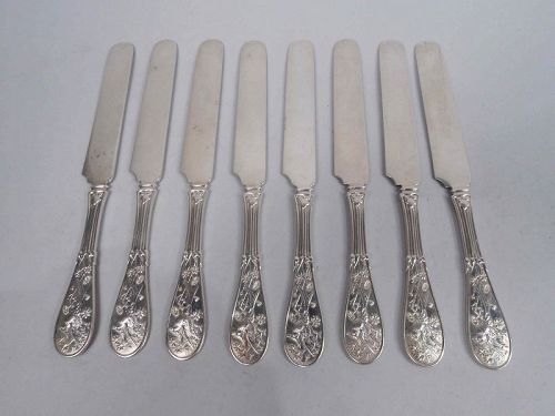Set of 8 Antique Tiffany Japanese Sterling Silver Breakfast Knives