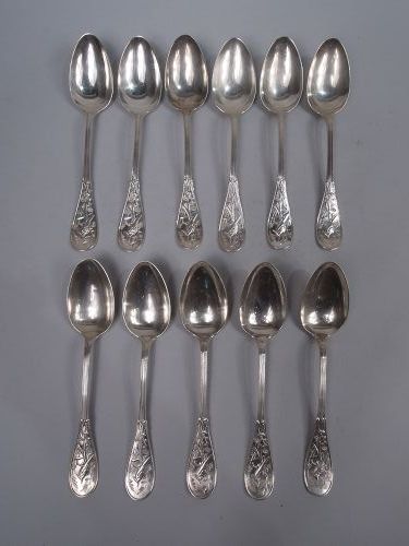 Set of 11 Antique Tiffany Japanese Sterling Silver Tablespoons