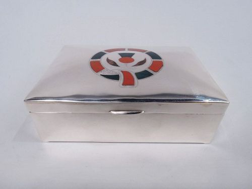 English Modern Sterling Silver Box with Scottish Agate Thistle