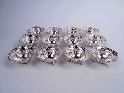 Set of 12 American Art Nouveau Sterling Silver Nut Dishes