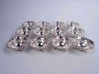 Set of 12 Antique American Art Nouveau Sterling Silver Nut Dishes