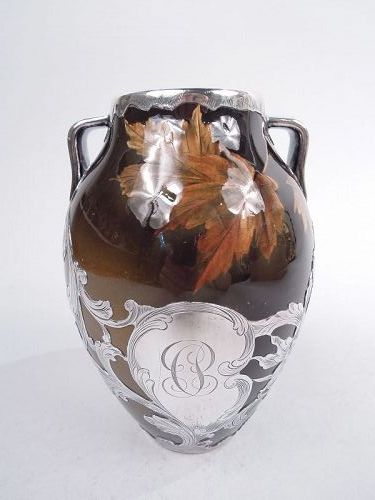 Rookwood Art Nouveau Craftsman Silver Overlay Autumn Leaves Vase