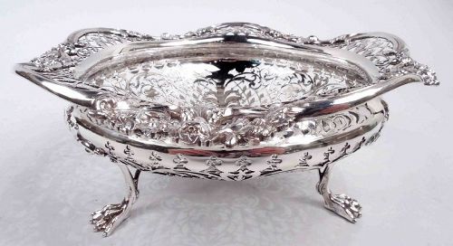 Antique English Edwardian Classical Pierced Sterling Silver Bowl 1913